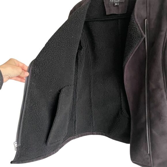 LAUNDRY BY SHELLI SEGAL Faux Suede Shearling Asymmetrical Winter Jacket Black S - Picture 4 of 7